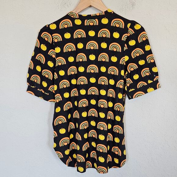 Modcloth Winning Them Over Short Sleeve Top Black Pumpkin Women's Small Casual - Picture 2 of 8